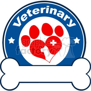 Royalty Free RF Clipart Illustration Veterinary Blue Circle Label Design With Love Paw Dog Bone Under Text