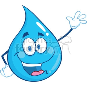 Royalty Free RF Clipart Illustration Water Drop Character Waving For Greeting