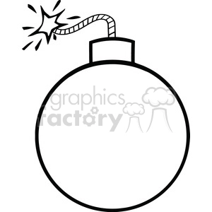 Royalty Free RF Clipart Illustration Black and White Cartoon Bomb With Lit Fuse