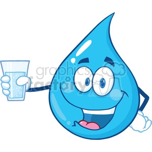 Royalty Free RF Clipart Illustration Water Drop Character Holding A Water Glass