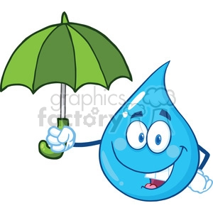 Smiling Water Drop Character With Umbrella