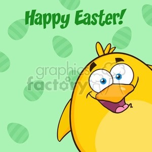 8592 Royalty Free RF Clipart Illustration Happy Easter With Smiling Yellow Chick Cartoon Character Looking From A Corner Vector Illustration