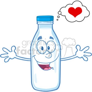 Royalty Free RF Clipart Illustration Happy Milk Bottle Character With Open Arms For Hugging And Speech Bubble