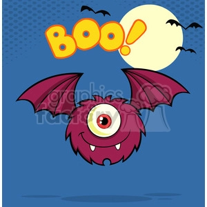 8911 Royalty Free RF Clipart Illustration Furry One Eyed Monster Cartoon Character Flying With Text Vector Illustration Greeting Card