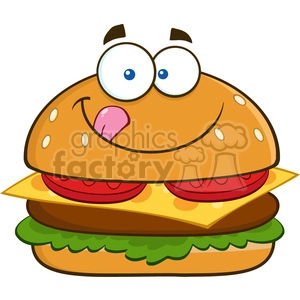 8517 Royalty Free RF Clipart Illustration Hungry Hamburger Cartoon Character Licking His Lips Vector Illustration Isolated On White