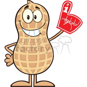 8642 Royalty Free RF Clipart Illustration Smiling Peanut Cartoon Character Wearing A Foam Finger Vector Illustration Isolated On White