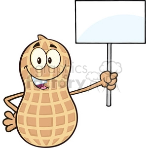 8741 Royalty Free RF Clipart Illustration Peanut Cartoon Mascot Character Holding Up A Blank Sign Vector Illustration Isolated On White