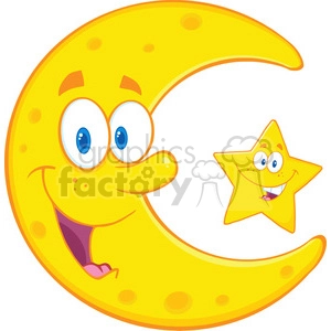 Royalty Free RF Clipart Illustration Smiling Crescent Moon And Happy Litlle Star Cartoon Characters