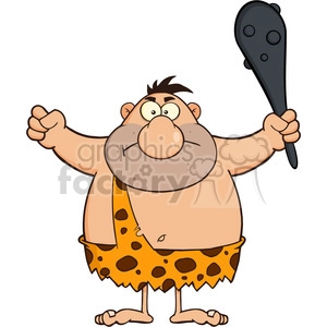 8425 Royalty Free RF Clipart Illustration Angry Caveman Cartoon Character Holding A Club Vector Illustration Isolated On White