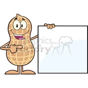 8630 Royalty Free RF Clipart Illustration Peanut Cartoon Character Showing A Blank Sign Vector Illustration Isolated On White