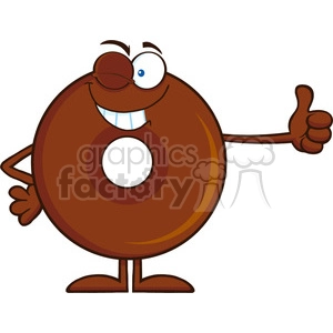 8715 Royalty Free RF Clipart Illustration Winking Chocolate Donut Cartoon Character Giving A Thumb Up Vector Illustration Isolated On White