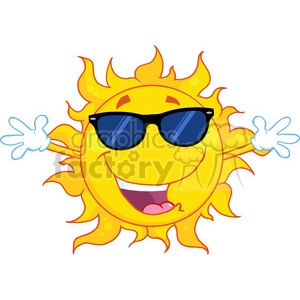 Royalty Free RF Clipart Illustration Happy Sun With Sunglasses And Open Arms