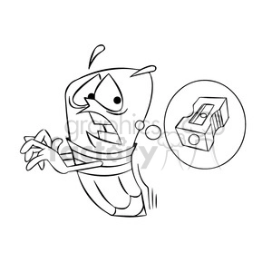 woody the cartoon pencil character running from a pencil sharpener black white