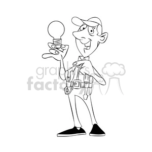 felix the cartoon handy man character holding a lightbulb black white