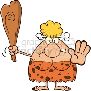 9976 angry cave woman cartoon mascot character gesturing and standing with a spear vector illustration