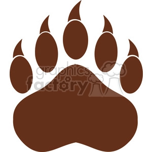 The image depicts a brown animal paw print. It is a stylized graphic of a paw, with a larger base representing the pad and four smaller ovals on top to indicate the toes.
