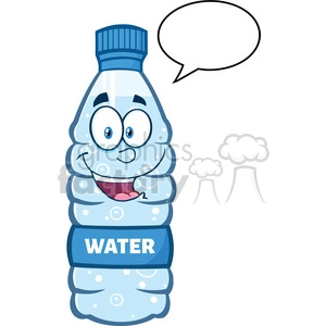 royalty free rf clipart illustration smiling water plastic bottle cartoon mascot character speech bubble vector illustration isolated on white