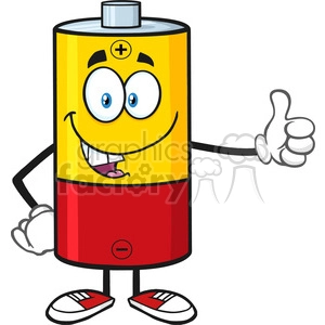 royalty free rf clipart illustration funny battery cartoon mascot character giving a thumb up vector illustration isolated on white