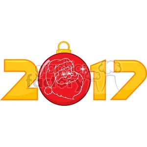 2017 new years eve greeting with christmas ball and santa face golden nubers vector