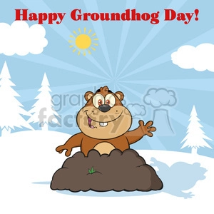royalty free rf clipart illustration happy marmmot cartoon character waving in groundhog day vector illustration greeting card