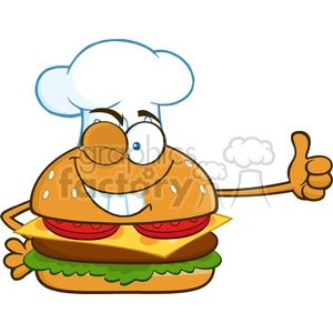 illustration winking chef burger cartoon mascot character showing thumbs up vector illustration isolated on white background