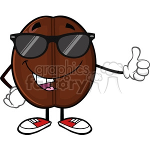 illustration cute coffee bean cartoon mascot character with sunglases giving a thumb up vector illustration isolated on white