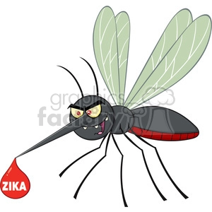royalty free rf clipart illustration mosquito cartoon character flying with blood drop and text zika vector illustration isolated on white