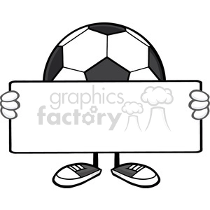 The clipart image depicts a soccer ball character with hands and feet, holding a blank sign.