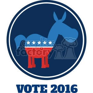 funny democrat donkey cartoon blue circale label vector illustration flat design style isolated on white