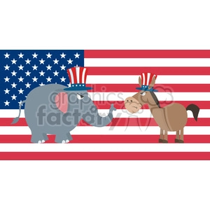 angry political elephant republican vs donkey democrat over usa flag vector illustration flat design style