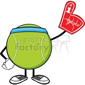 tennis ball faceless cartoon mascot character wearing a foam finger vector illustration isolated on white background