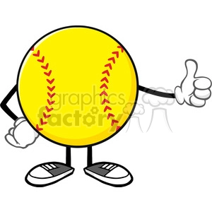 softball faceless cartoon mascot character giving a thumb up vector illustration isolated on white background