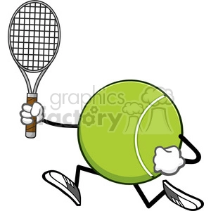 tennis ball faceless cartoon character running with racket vector illustration isolated on white background