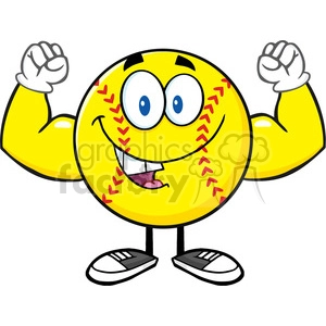 happy softball cartoon mascot character flexing vector illustration isolated on white background