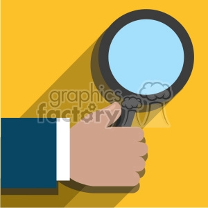 hand holding a magnifying glass flat design vector art on yellow background