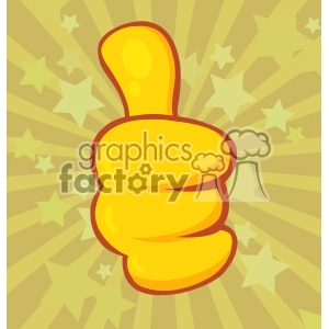10696 Royalty Free RF Clipart Yellow Cartoon Hand Giving Thumbs Up Gesture Vector With Vintage Stars Background