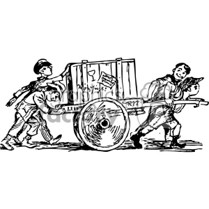 kids pushing cart carrying a crate vintage 1900 vector art GF