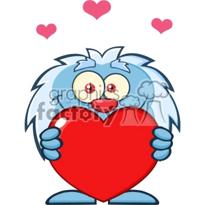 10651 Royalty Free RF Clipart Cute Little Yeti Cartoon Mascot Character Holding A Valentine Love Heart Vector Illustration