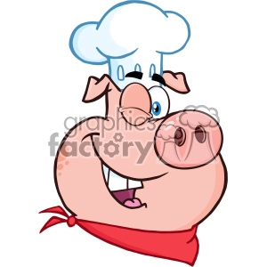 10729 Royalty Free RF Clipart Winking Chef Pig Cartoon Mascot Character Vector Illustration