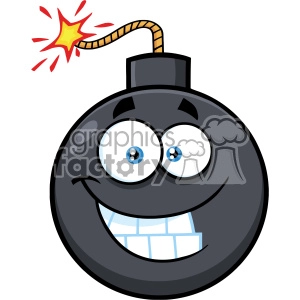 10824 Royalty Free RF Clipart Smiling Bomb Face Cartoon Mascot Character With Expressions Vector Illustration