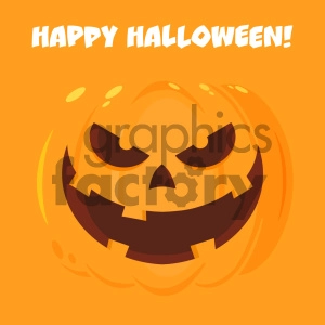 Evil Halloween Pumpkin Cartoon Emoji Face Character Vector Illustration Flat Design Style With Background And Text Happy Halloween