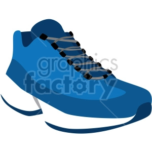 The clipart image shows a blue running shoe, which is a type of sneaker designed specifically for running or jogging. The image depicts the side view of the shoe, showing its streamlined shape and textured sole that provides traction on different surfaces.
