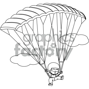 black and white coloring page boy skydiving vector illustration