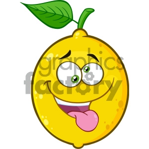 Royalty Free RF Clipart Illustration Mad Yellow Lemon Fruit Cartoon Emoji Face Character With Crazy Expression And Protruding Tongue Vector Illustration Isolated On White Background