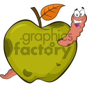 Royalty Free RF Clipart Illustration Happy Worm In A Rotten Green Apple Fruit Cartoon Mascot Character Design Vector Illustration Isolated On White Background