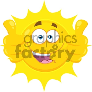 Royalty Free RF Clipart Illustration Smiling Yellow Sun Cartoon Emoji Face Character Giving Two Thumbs Up Vector Illustration Isolated On White Background