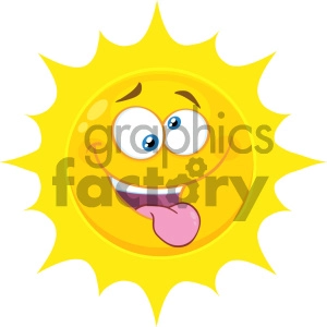 Royalty Free RF Clipart Illustration Mad Yellow Sun Cartoon Emoji Face Character With Crazy Expression And Protruding Tongue Vector Illustration Isolated On White Background