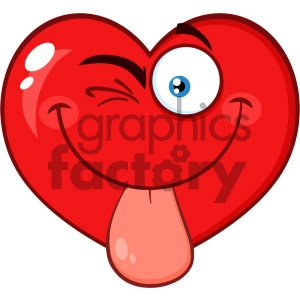 Winking Red Heart Cartoon Emoji Face Character With Sticking His Tongue Out Vector Illustration Isolated On White Background