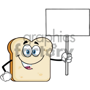 Smiling Bread Slice Cartoon Mascot Character Holding A Blank Sign Vector Illustration Isolated On White Background