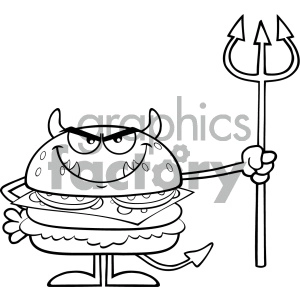 Black And White Angry Devil Burger Cartoon Character Holding A Trident Vector Illustration Isolated On White Background